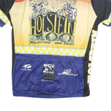 VOLEA Mens Blue Black & Yellow Holstein Graphic T-Shirt L Short Sleeve 1/4 Zip