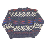 PAUSE Womens Blue Patterned Jumper Round Neck Chunky Knit S Wool Blend