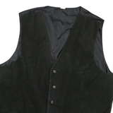 Mens Black Suede Coach Jacket XL Woven Classic Sleeveless Button Formal