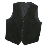 Mens Black Suede Coach Jacket XL Woven Classic Sleeveless Button Formal