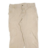 CARHARTT Mens Regular Beige Cotton Blend Trousers W36 L32 Workwear Zip Closure