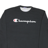 CHAMPION Mens Black Crew Neck M Logo Print Cotton Blend Sweatshirt