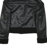 Womens Black Faux Shearling Collar Jacket XS Polyester Blend Zip Coat Outerwear
