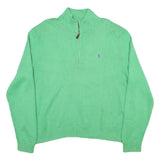 POLO RALPH LAUREN Mens Green Cotton Blend Patterned Half Zip Jumper 2XL Rib Knit
