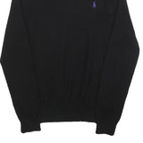 POLO RALPH LAUREN Mens Black Plain V-Neck Basic Knit Jumper Wool M Classic Style