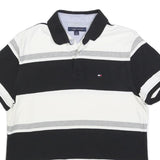 TOMMY HILFIGER Mens Black & White Grey Stripe Short Sleeve Polo Shirt M Cotton