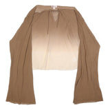 MONSOON Womens Beige & Cream Long Sleeve V-Neck Band Collar Silk Top UK 18 Basic