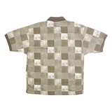 BLUE JEANS Mens Beige & Cream Check Short Sleeve Polo Shirt L Casual Polyester