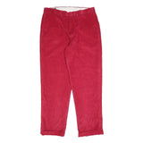 LANDS END Mens Cotton Red Relaxed Straight Trousers W37 L33 Casual Classic Zip