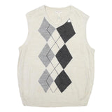 DOCKERS Mens Cream Argyle Patterned V-Neck Acrylic Jumper Vest M Casual Smart