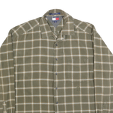 TOMMY HILFIGER Mens Green & Cream Checked Cotton Shirt XL Classic Casual