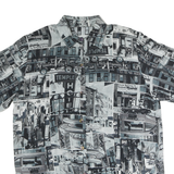 Womens Black & Grey Graphic Print Polyester Shirt M Button Collar Short Sleeve