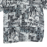 Womens Black & Grey Graphic Print Polyester Shirt M Button Collar Short Sleeve