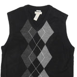 DOCKERS Mens Black & Grey Argyle Patterned Jumper V-Neck Basic Knit M Sleeveless