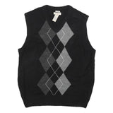 DOCKERS Mens Black & Grey Argyle Patterned Jumper V-Neck Basic Knit M Sleeveless