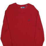 CHAPS Womens Red Plain Pullover V Neck Basic Knit L Cotton Jumper Casual