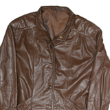 Womens Brown Leather Button Jacket XL Plain Classic Fit Timeless Outerwear
