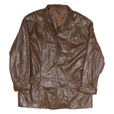 Womens Brown Leather Button Jacket XL Plain Classic Fit Timeless Outerwear