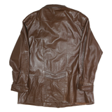 Womens Brown Leather Button Jacket XL Plain Classic Fit Timeless Outerwear