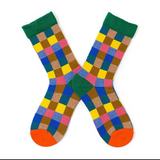 Anyfootwear 5 Pairs Size 5-9 Women Fashion Crew Socks Combed Cotton Multi-Color Checkered Abstract Oil Painting Print Novelty Funny Casual Christmas Gift