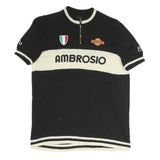 AMBROSIO Mens Black & Cream Colourblock 1/4 Zip Band Collar Pullover Jumper XL