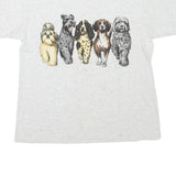 Mens White T-Shirt L Short Sleeve Crew Neck Cute Dog Graphic Print Cotton Blend