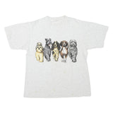 Mens White T-Shirt L Short Sleeve Crew Neck Cute Dog Graphic Print Cotton Blend