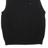 TOMMY HILFIGER Mens Black Plain Cotton Sleeveless V-Neck Jumper XL Classic