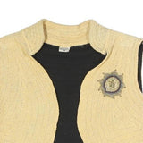 Womens Beige Knitted Sleeveless Jacket S Polyester Blend Plain Unique Brooch