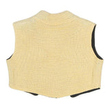Womens Beige Knitted Sleeveless Jacket S Polyester Blend Plain Unique Brooch