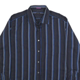 PAUL SMITH Mens Black & Blue Striped Cotton Shirt XL Button Long Sleeve