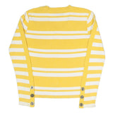 TOMMY HILFIGER Womens Yellow & White Patterned Cotton Blend V-Neck Jumper S