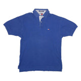 TOMMY HILFIGER Mens Blue Short Sleeve Plain M Cotton Polo Shirt Casual