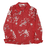Womens Red & Cream Floral Cotton Zip Jacket M Casual Lightweight