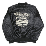 CARDINAL Mens Black Oasis Lounge Nylon Button Jacket L Satin Graphic Print