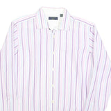 TED BAKER Mens White & Purple Stripe Cotton Blend Shirt M Long Sleeve Button