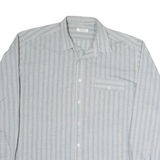 CLAY FERRY Mens Blue & Grey Cotton Striped Shirt M Classic Button Down Long