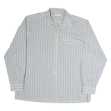 CLAY FERRY Mens Blue & Grey Cotton Striped Shirt M Classic Button Down Long