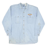 RACE ROCK Mens Light Blue Denim Shirt XL Cotton Blend Casual Button Front
