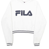 FILA Womens White Hoodie M Cotton Blend Logo Print Casual Pullover