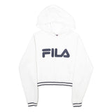 FILA Womens White Hoodie M Cotton Blend Logo Print Casual Pullover