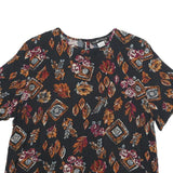 SAG HARBOUR Womens Black Printed Top Short Sleeve Round Neck L Rayon Casual