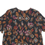 SAG HARBOUR Womens Black Printed Top Short Sleeve Round Neck L Rayon Casual