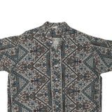 Mens Blue Brown Pattern Cotton Blend Shirt L Casual Short Sleeve Button Up