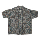 Mens Blue Brown Pattern Cotton Blend Shirt L Casual Short Sleeve Button Up
