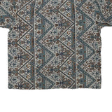 Mens Blue Brown Pattern Cotton Blend Shirt L Casual Short Sleeve Button Up