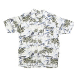 CHEROKEE Mens White & Green Printed Rayon Shirt M Tropical Palm Print