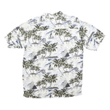 CHEROKEE Mens White & Green Printed Rayon Shirt M Tropical Palm Print