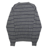 TOMMY HILFIGER Mens Grey & Navy Striped Pattern Cotton Blend Jumper V-Neck Basic