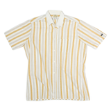 CLUB Mens White & Yellow Striped Cotton Blend Shirt M Summer Casual Short Sleeve